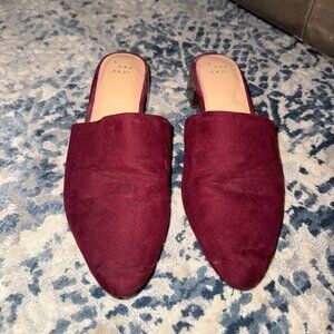 A New Day Burgundy Suede Pointed Toe Mules | Size 7